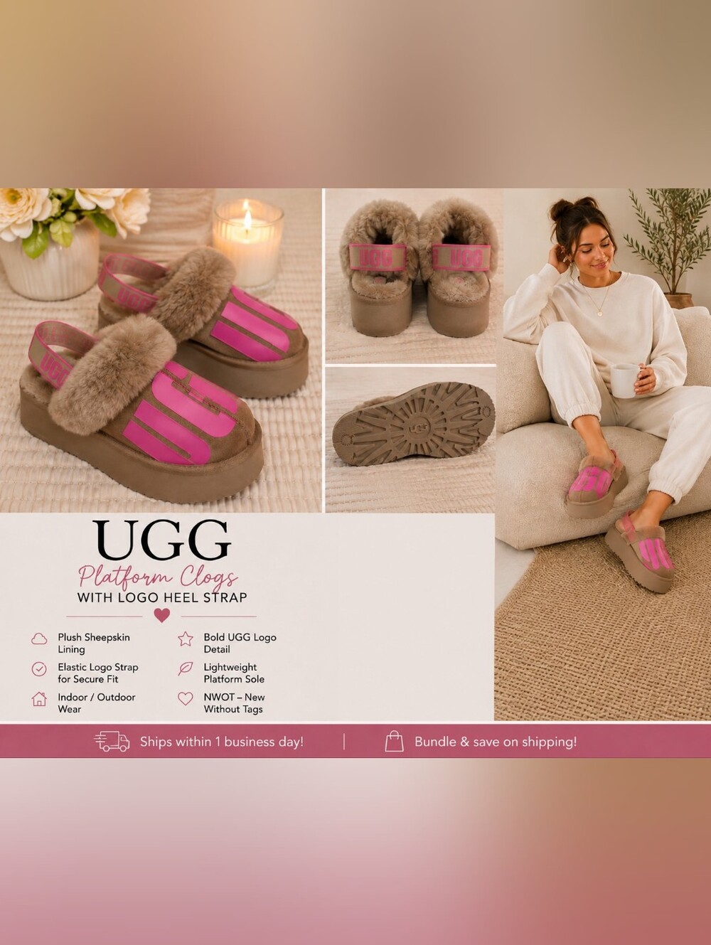 ✨✨UGG Platform Clogs with Logo Heel Strap | Women's Size 9 | NWOT